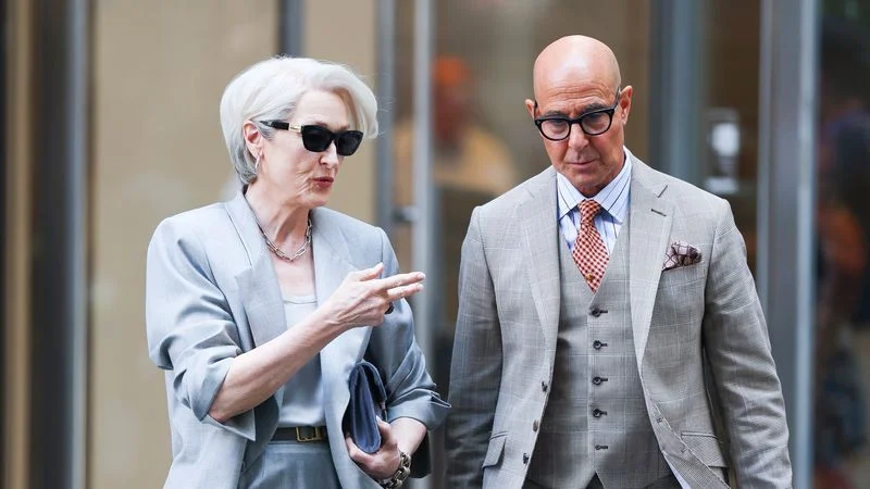 NEW YORK, NEW YORK - JULY 28: Meryl Streep and Stanley Tucci are seen on the set of %22Devil Wears Prada II%22 in Midtown on July 28, 2025 in New York City. (Photo by Aeon/GC Images)