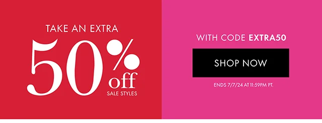 Take An Extra 50% off Sale Styles With Code EXTRA50 Ends 7/7/24 11:59PM PT.
