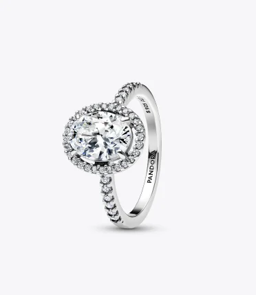 Oval Sparkling Halo Statement Ring