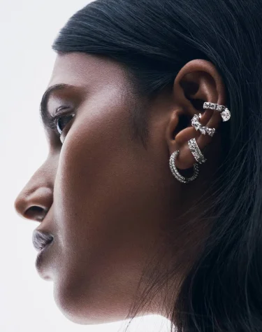Model wearing Pandora Timeless earrings