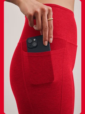 Spacedye Out Of Pocket High Waisted Midi Legging in Candy Apple Red Heather