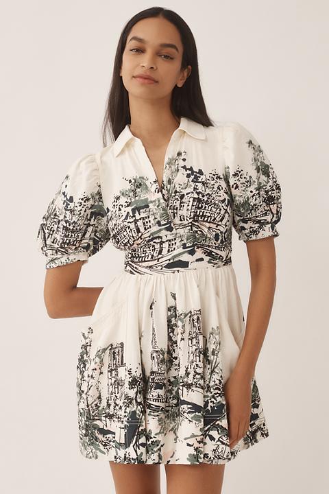 Maeve Short-Sleeve Collared Mini Shirt Dress