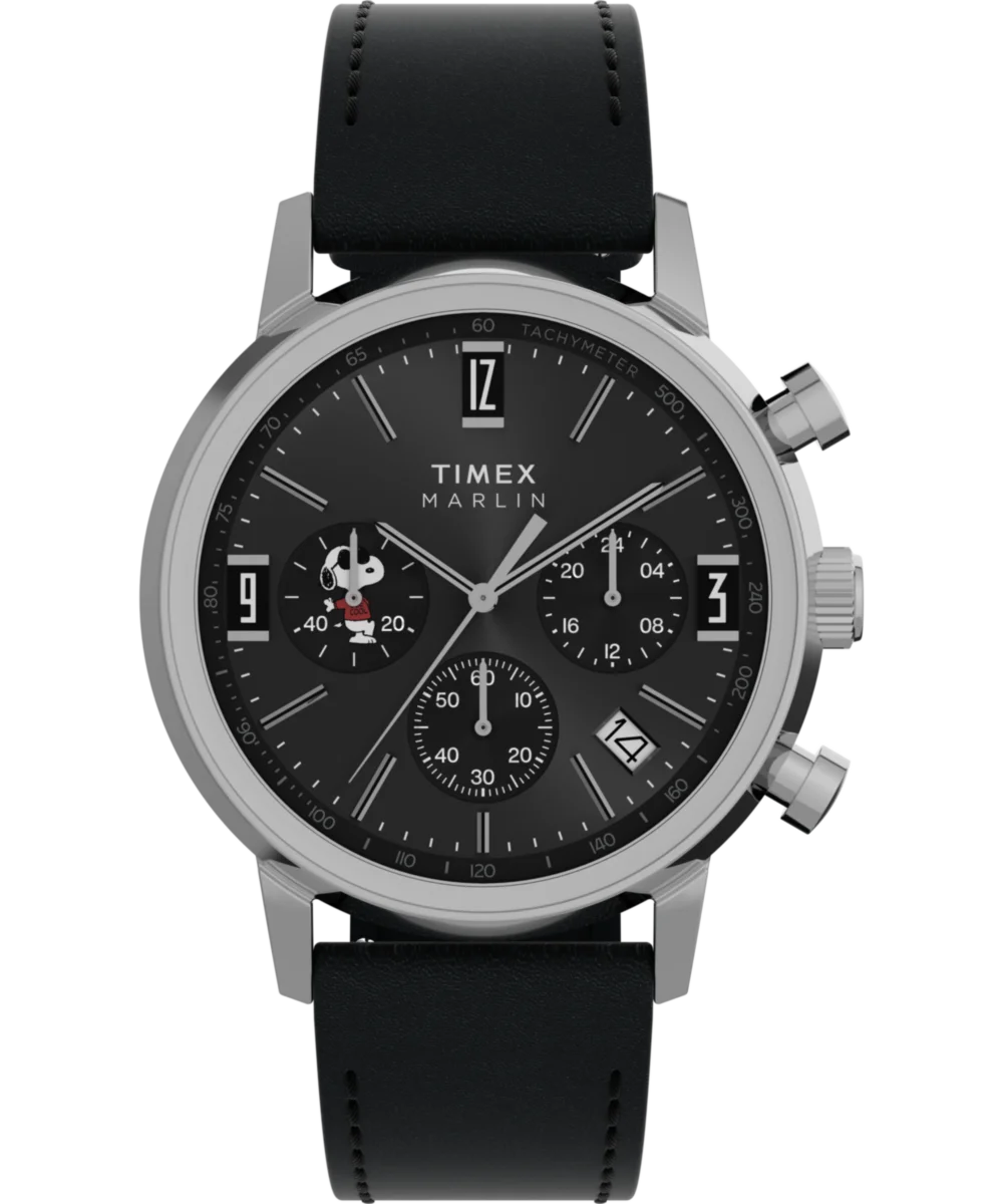 Image of Peanuts® x Timex Marlin® Chronograph Joe Cool 40mm Leather Strap Watch