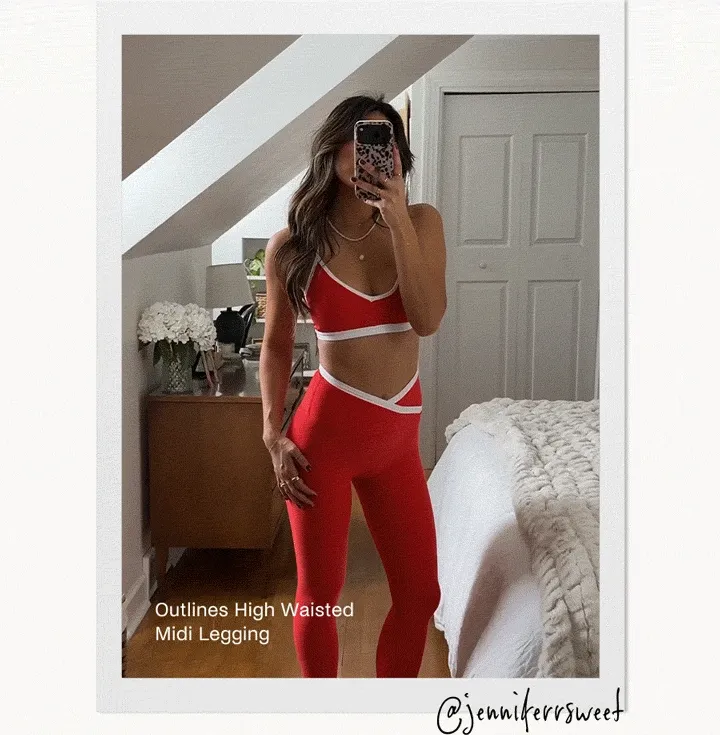 Spacedye Outlines High Waisted Midi Legging in Chili Red Heather