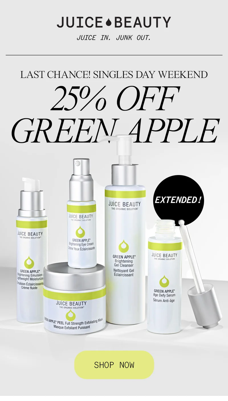 Singles Day Weekend: 25% Off Green Apple