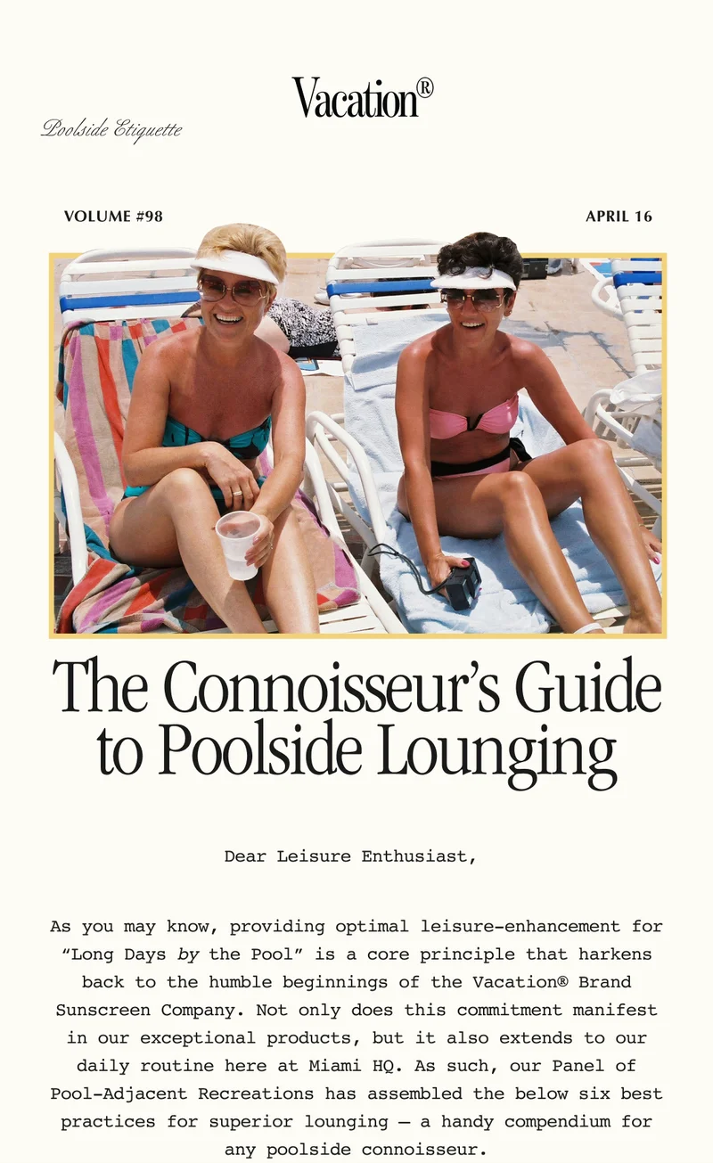Vacation® | VOLUME #98 | The Connoisseur's Guide to Poolside Lounging