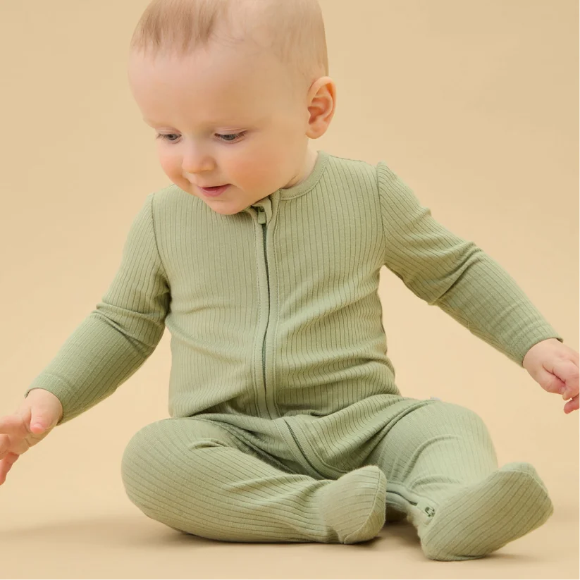 Ribbed Clever Zip Footed Baby Pajamas