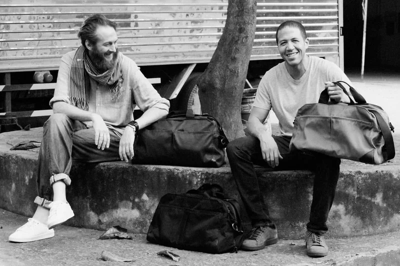 Anders and Malcolm outside the factory