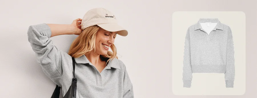 LuxeFleece Collared Sweatshirt in Light Heather Gray