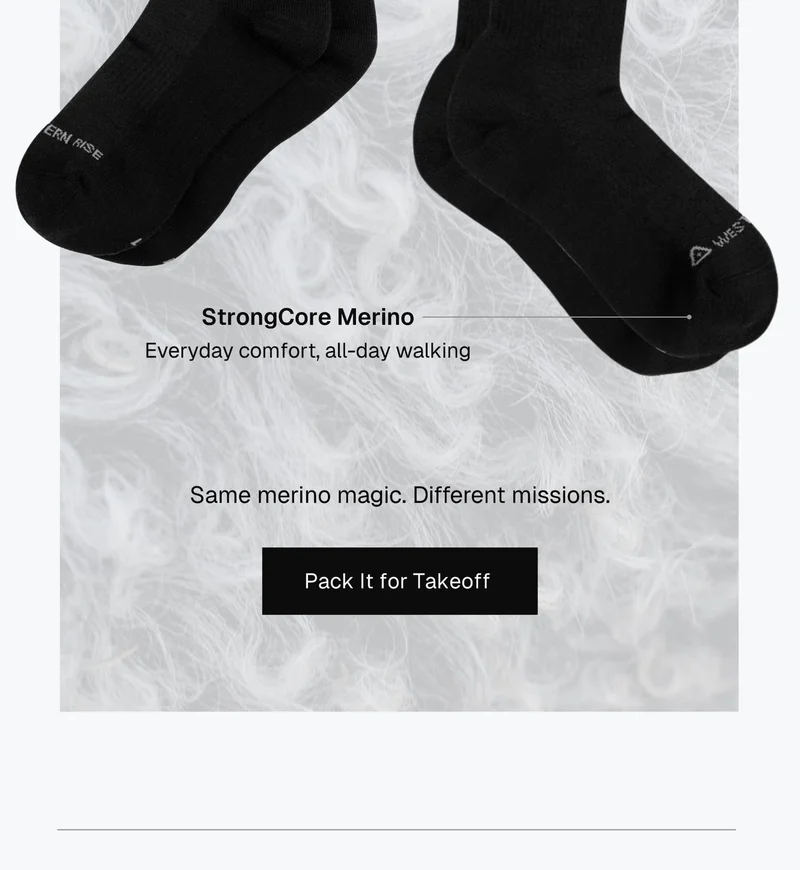 StrongCore Merino → Everyday comfort, all-day walking  Same merino magic. Different missions.
