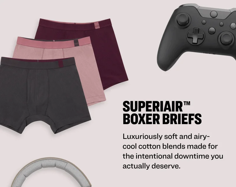 SuperiAir™ Boxer Briefs. Luxuriously soft and airy-cool cotton blends made for the intentional downtime you actually deserve.