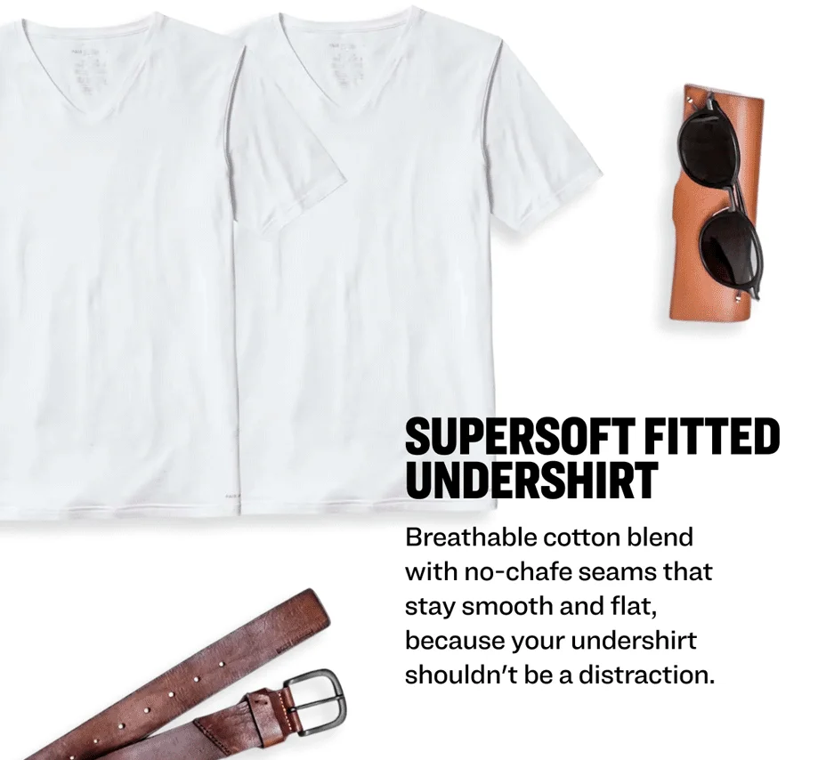 SuperSoft Fitted Undershirt. Breathable cotton blend with no-chafe seams that stay smooth and flat, because your undershirt shouldn't be a distraction.