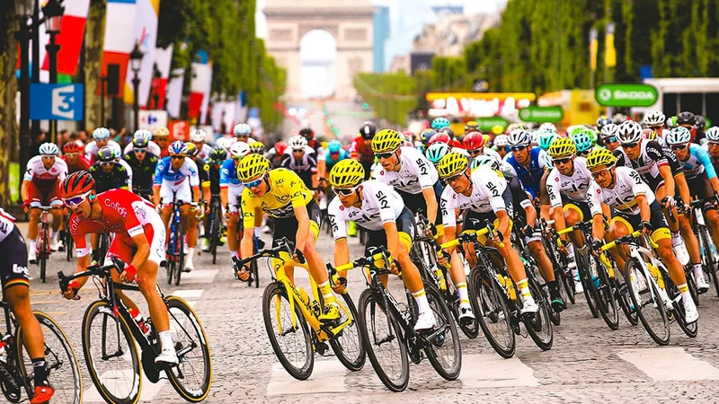 Image description: Cyclists in Tour de France in Paris.