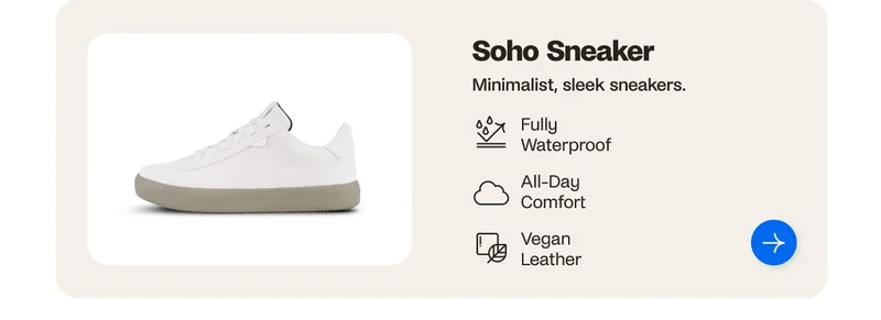 Soho Sneaker. Minimalist, sleek, sneakers. Fully Waterproof. All-Day Comfort. Vegan Leather.