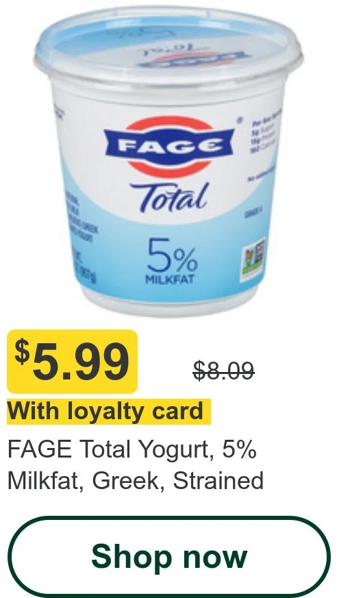 FAGE Total Yogurt, 5% Milkfat, Greek, Strained