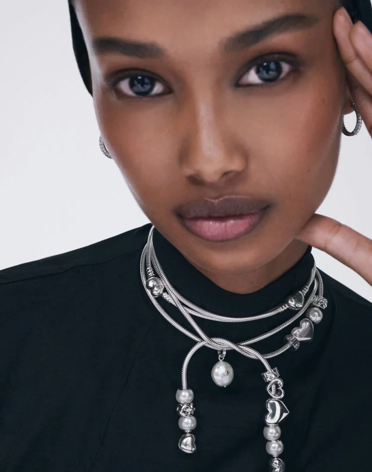 Model wearing Pandora jewelry