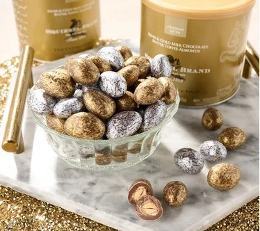 SH11/9 Squirrel Brand (2) 15-oz Silver & Gold Toffee Almonds
