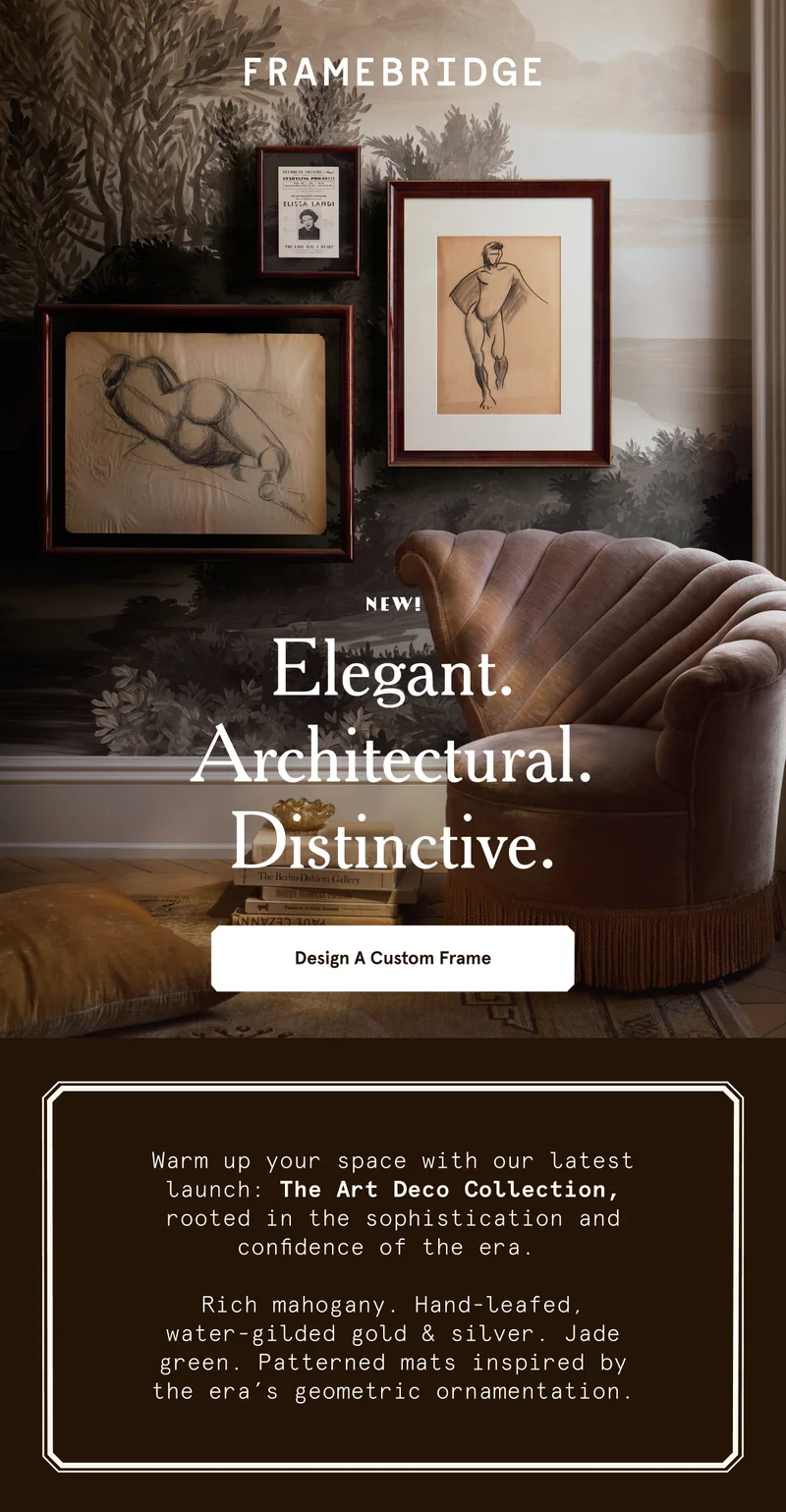 Warm up your space with our latest launch: The Art Deco Collection, rooted in the sophistication and confidence of the era.   Rich mahogany. Hand-leafed, water-gilded gold & silver. Jade green. Patterned mats inspired by the era’s geometric ornamentation.