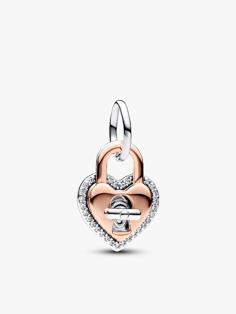 Two-tone Twistable Heart Padlock Double Dangle Charm