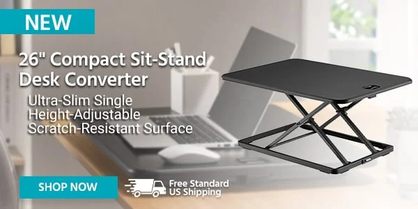 Ultra-Slim Single Top Height Adjustable Compact Sit-Stand 26-Inch Desk Converter Riser