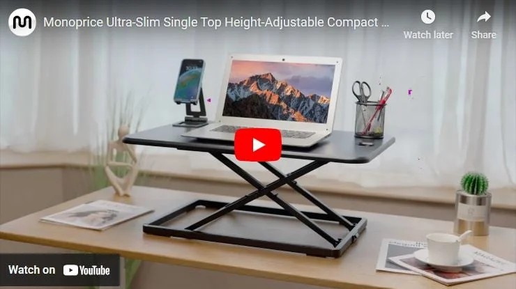 Monoprice Ultra-Slim Single Top Height Adjustable Compact Sit-Stand 26-Inch Desk Converter Riser