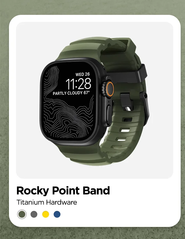 Forest Green Rocky Point Band with Black Hardware.