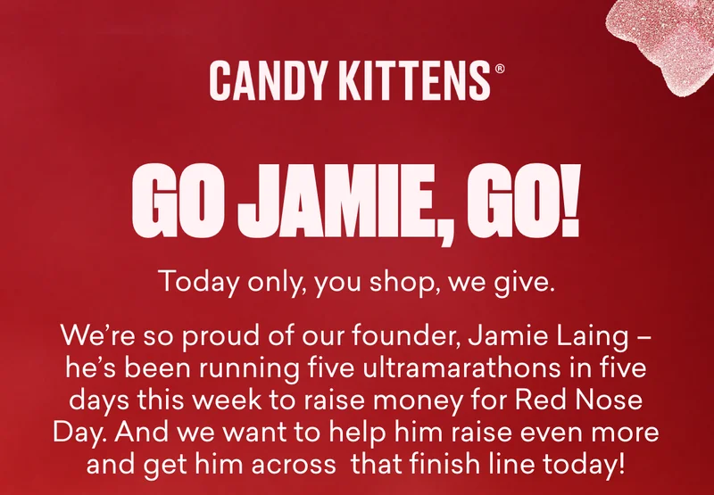 Today only, you shop, we give.  We’re so proud of our founder, Jamie Laing – he’s been running five ultramarathons in five days this week to raise money for Red Nose Day. And we want to help him raise even more!  For every order placed today, we’re donating £2 to support the cause. Plus, because doing good deserves a treat, we’re giving you a FREE Strawberry Jar (worth £6) when you spend £25+.