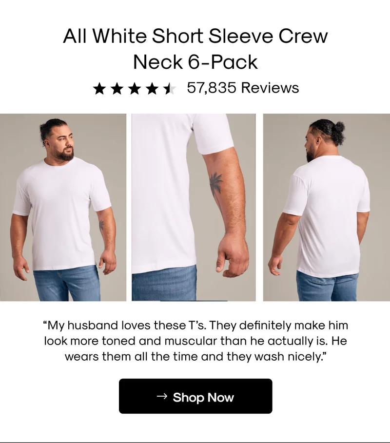 All White Short Sleeve Crew Neck 6-Pack