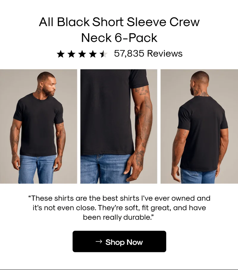 All Black Short Sleeve Crew Neck 6-Pack