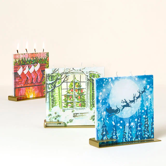 Holiday Scene Large Flat Candles