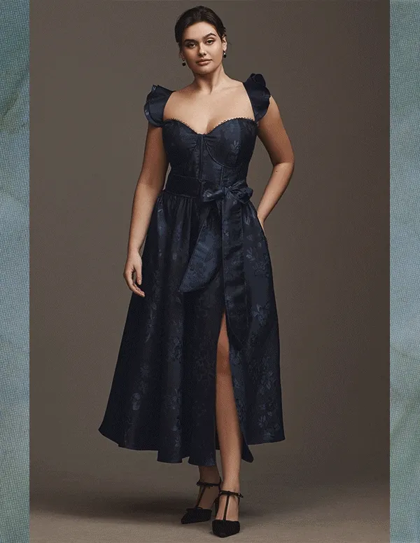 Navy brocade dress