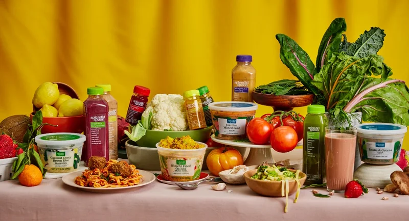 A feast of Splendid Spoon products, arranged along a table
