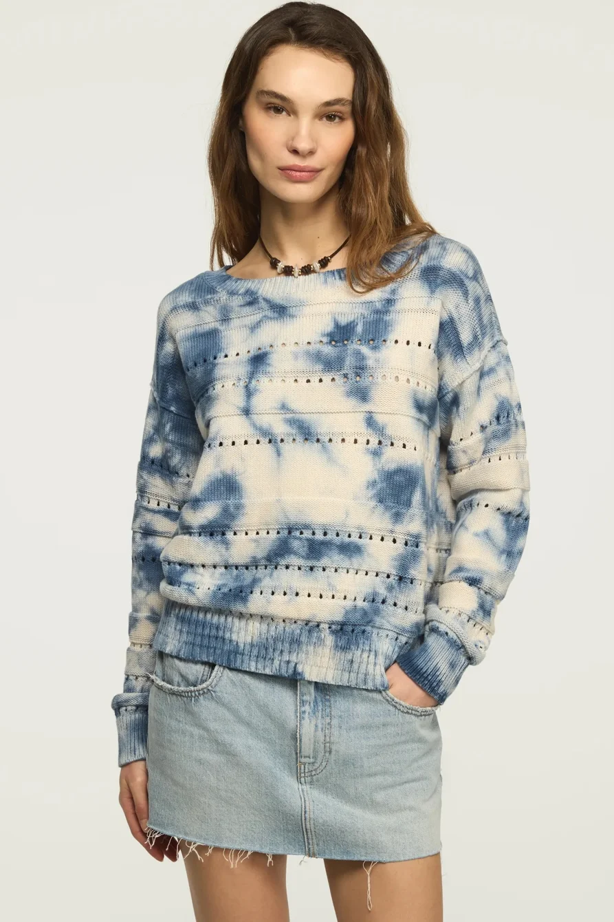 Image of Lucky Brand Beachy Tie Dye Pullover Sweater - Women's Clothing Tops Sweaters Pullovers in True Navy