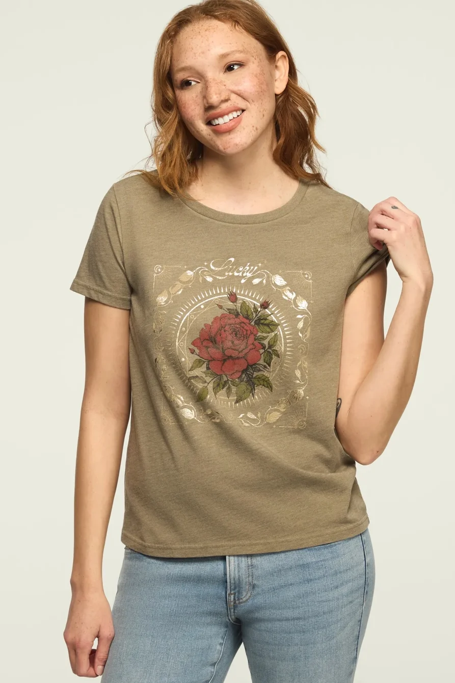 Image of Lucky Brand Rose Frame Classic Crew in Dusky Green