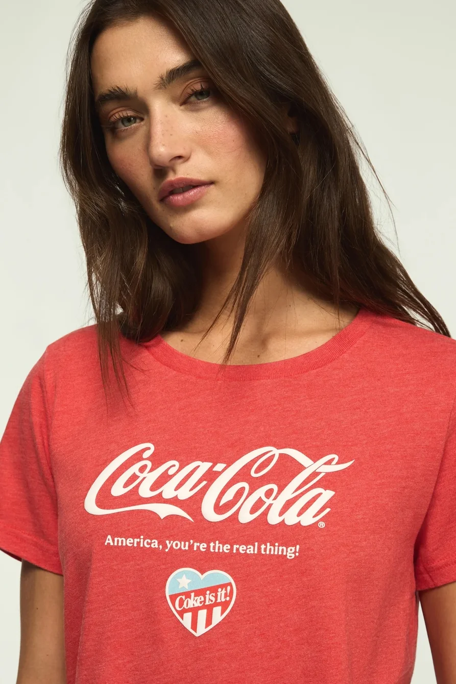 Image of Lucky Brand Coca Cola America Heart Classic Crew in Fiery Red