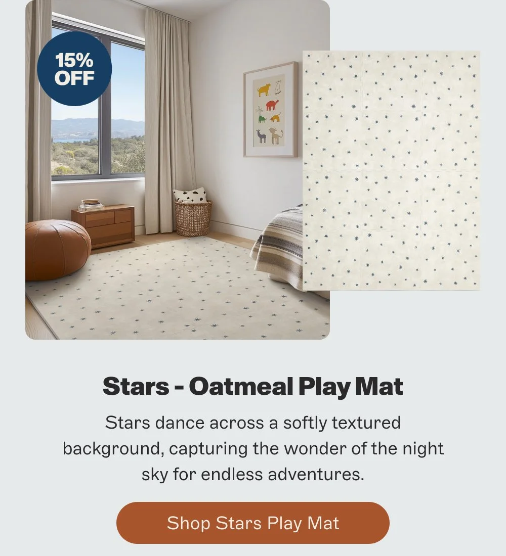 15% off Stars - Oatmeal Play Mat Stars dance across a softly textured background, capturing the wonder of the night sky for endless adventures. Shop Stars Play Mat