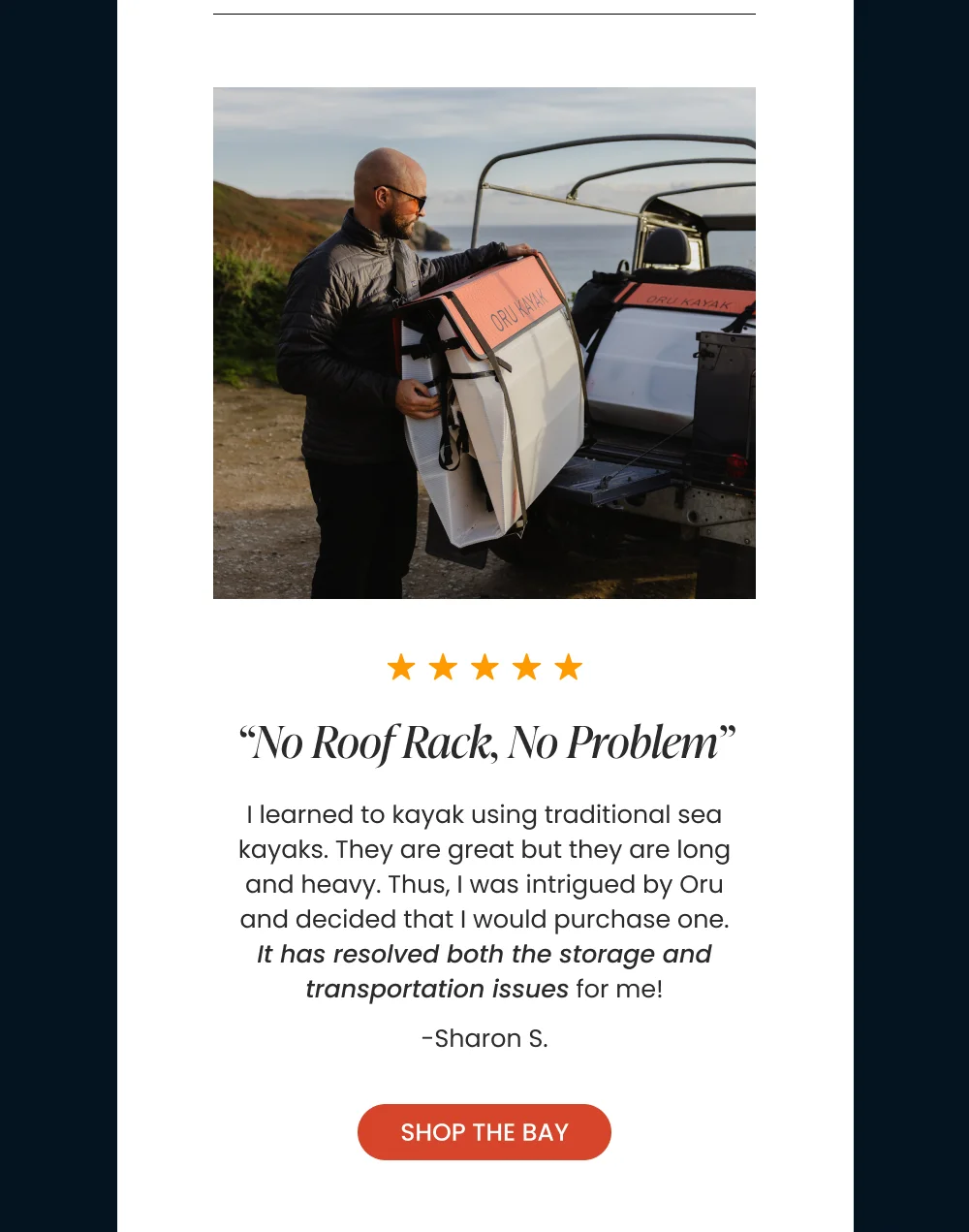 no roof rack, no problem. shop the bay kayak