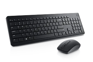 Dell keyboard and mouse on a dark gray background.