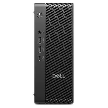 A Dell desktop computer on a dark gray                                                 background.