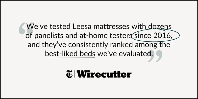"We've tested Leesa mattresses with dozens of panelists and at-home testers since 2016, and they've consistently ranked among the best-liked beds we've evaluated." — NYT Wirecutter
