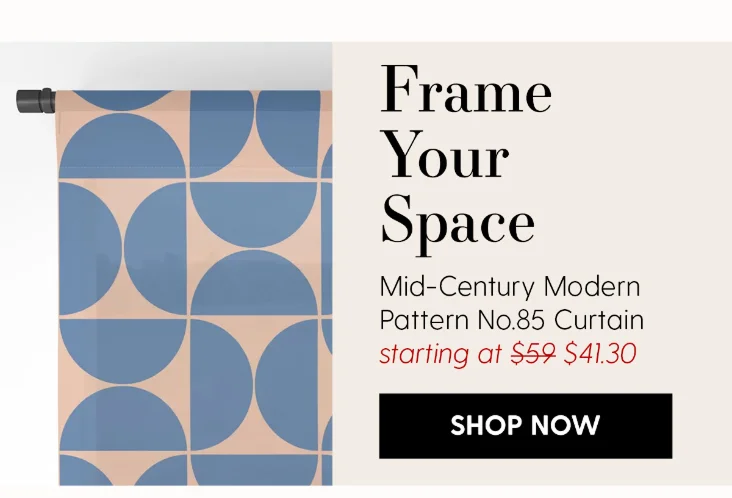 Mid-Century Modern Pattern No.85 Mini - Peach Fuzz and Nautical Blue Curtain