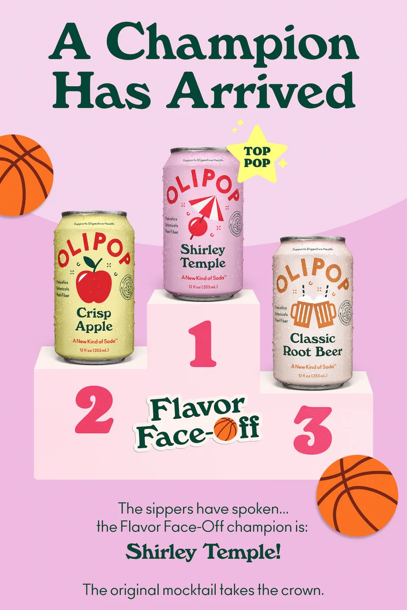 The&nbsp;sippers&nbsp;have spoken... the&nbsp;Flavor Face-Off champion&nbsp;is:&nbsp;Shirley Temple!&nbsp;The original mocktail takes the crown.&nbsp;Here’s&nbsp;our final podium:&nbsp;&nbsp;1. Shirley Temple 2. Crisp Apple 3. Classic Root Beer