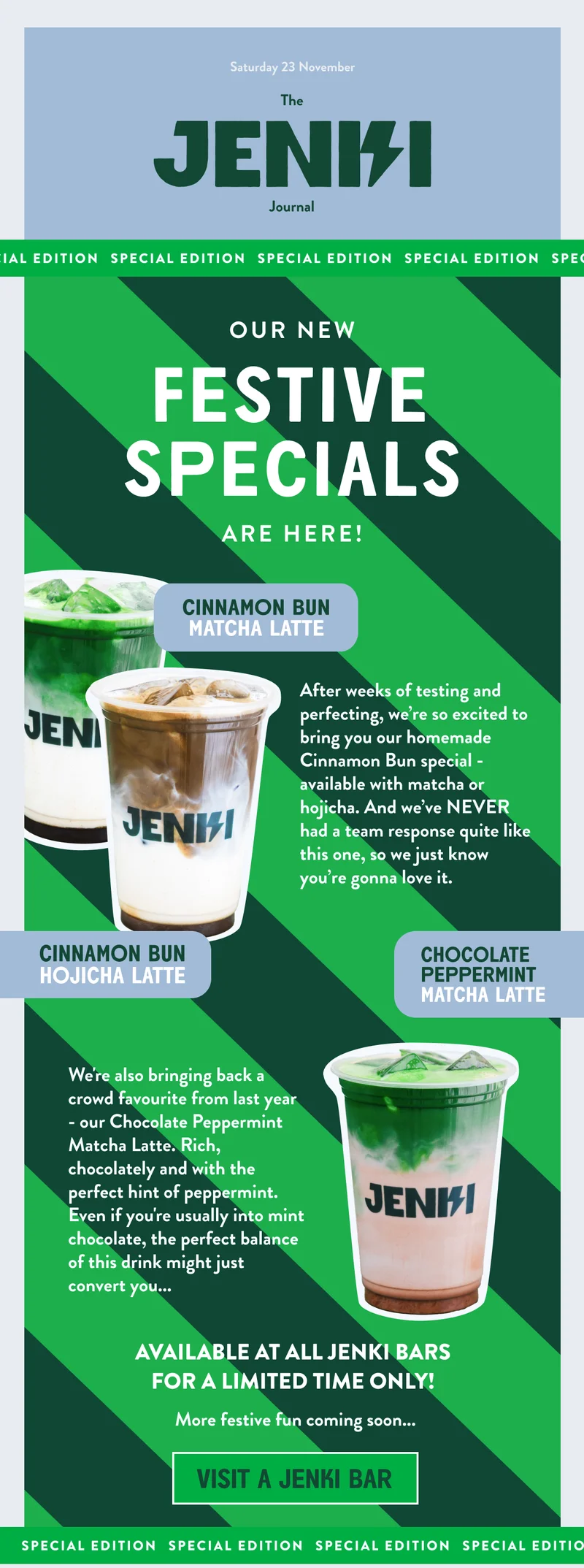 Festive matcha drinks
