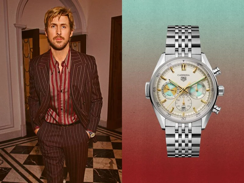 Image may contain: Ryan Gosling, Wristwatch, Arm, Body Part, Person, Adult, Clothing, Coat, Formal Wear, and Suit