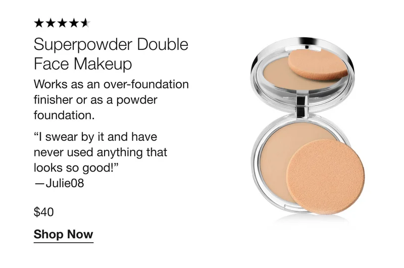 Superpowder Double Face Makeup | Works as an over-foundation finisher or as a powder foundation. “I swear by it and have never used anything that looks so good!” —Julie08 $40 Shop Now