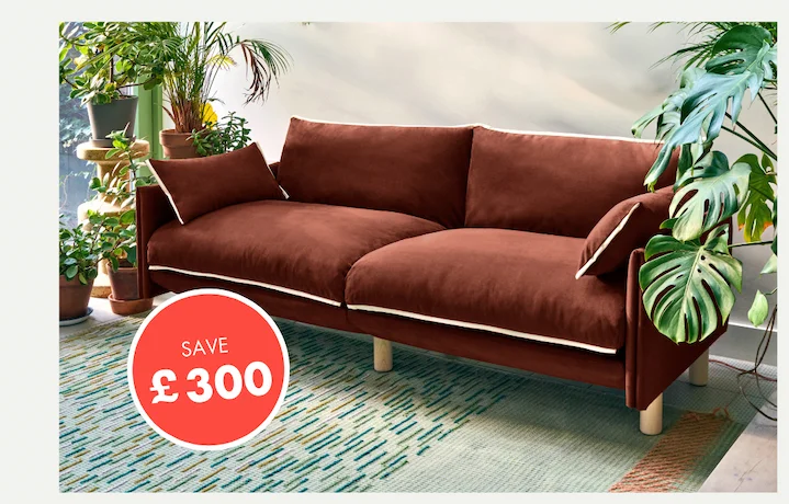 Cozy 3 Seater Sofa - Rust Velvet Natural Trim - Save £300