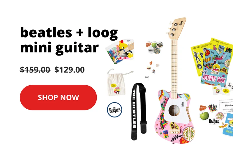 beatles + loog mini guitar $129 - shop now