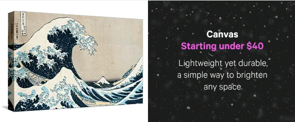 Canvas – Starting under $40: Lightweight yet durable, a simple way to brighten any space.