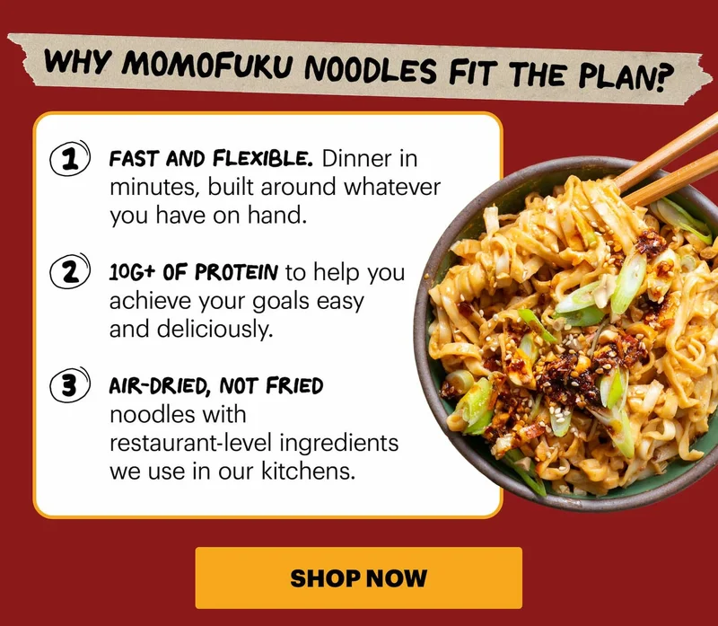 Header:Why momofuku noodles fit the plan CTA: Shop Now