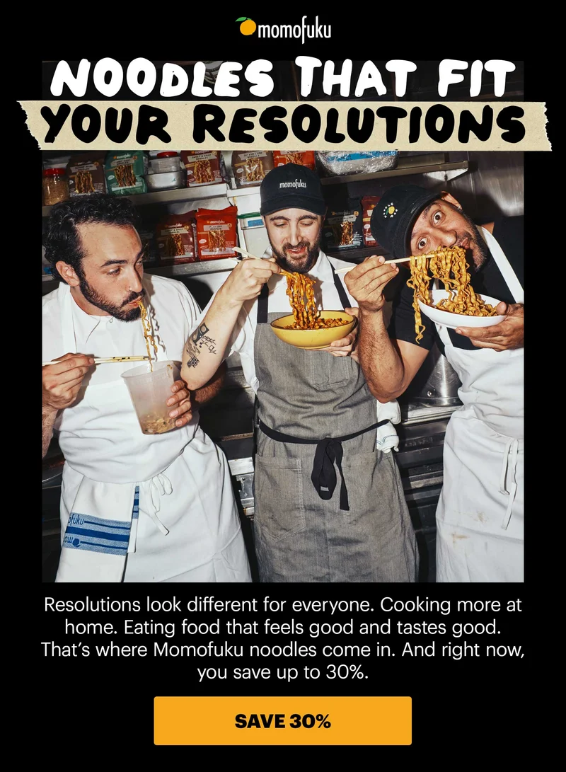 Header: Noodles that fit your Resolutions CTA: SAVE 30%